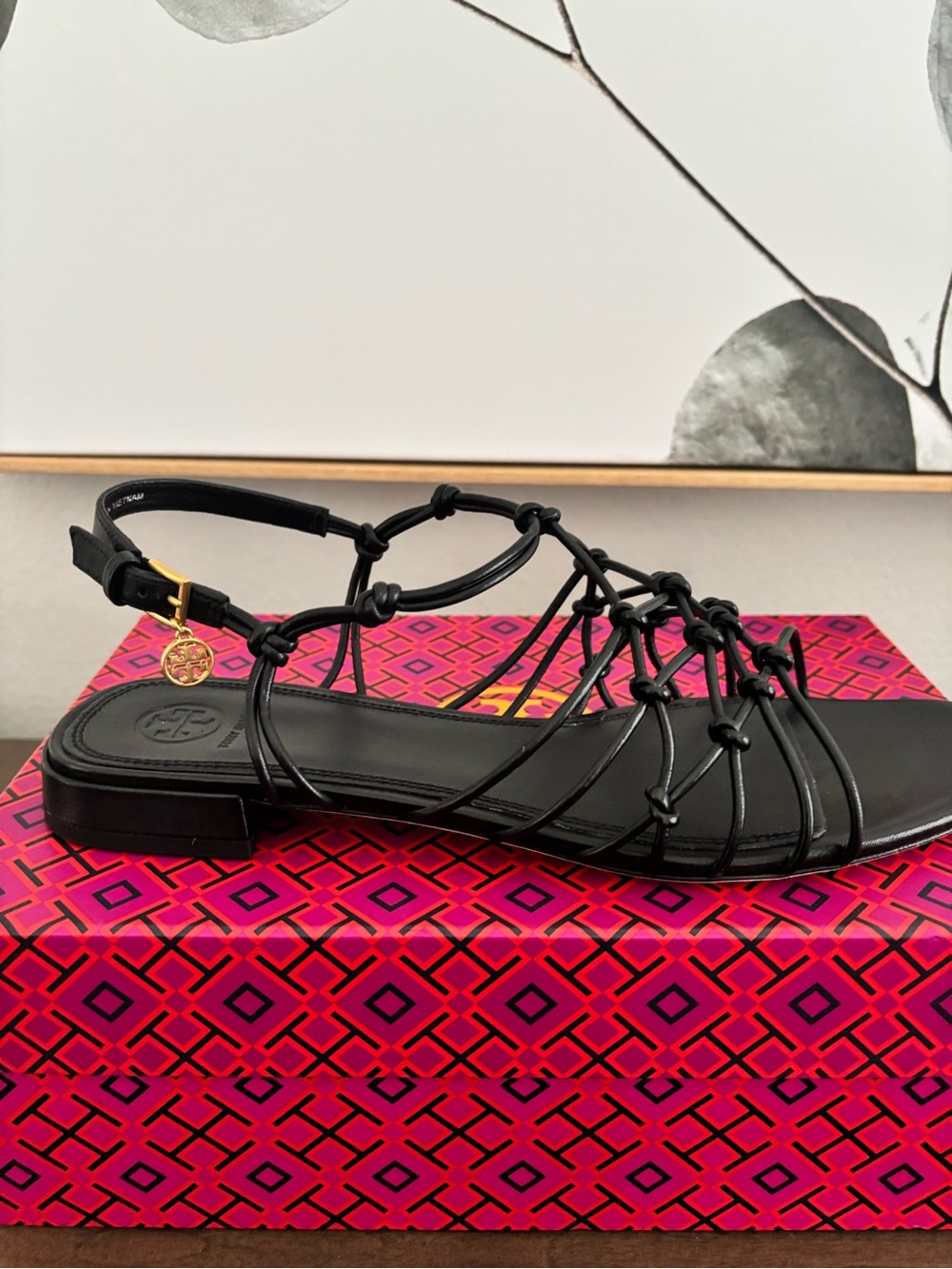 Tory Burch Black Knotted Leather Slingback Sandals - Picture 4 of 8